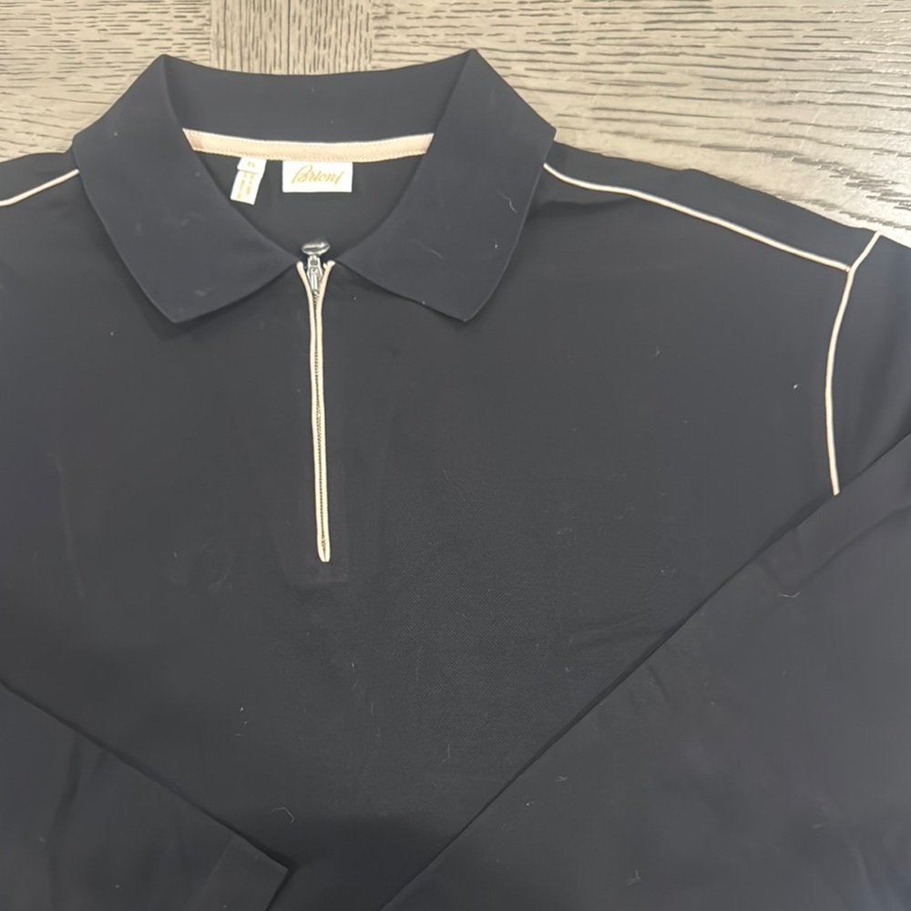 Brioni Black Long Sleeve Shirt with Cream Accents